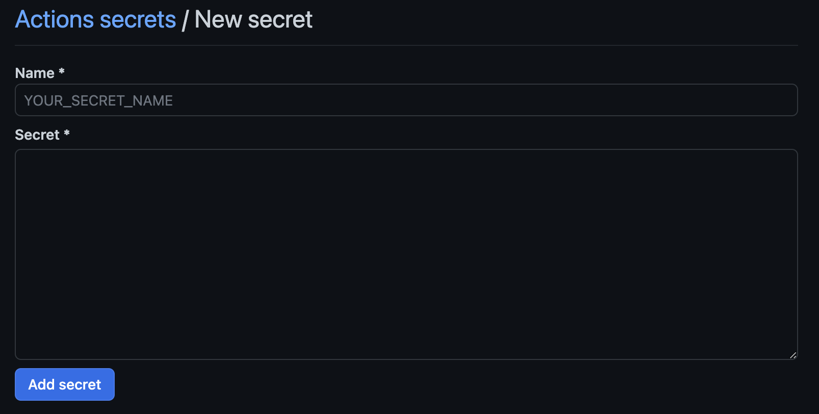 GitHub New Secret